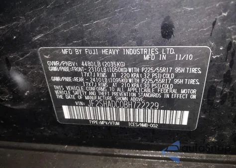 2011 Subaru Forester 2.5X Premium z USA, uszkodzony, nr VIN JF2SHADC0BH722229